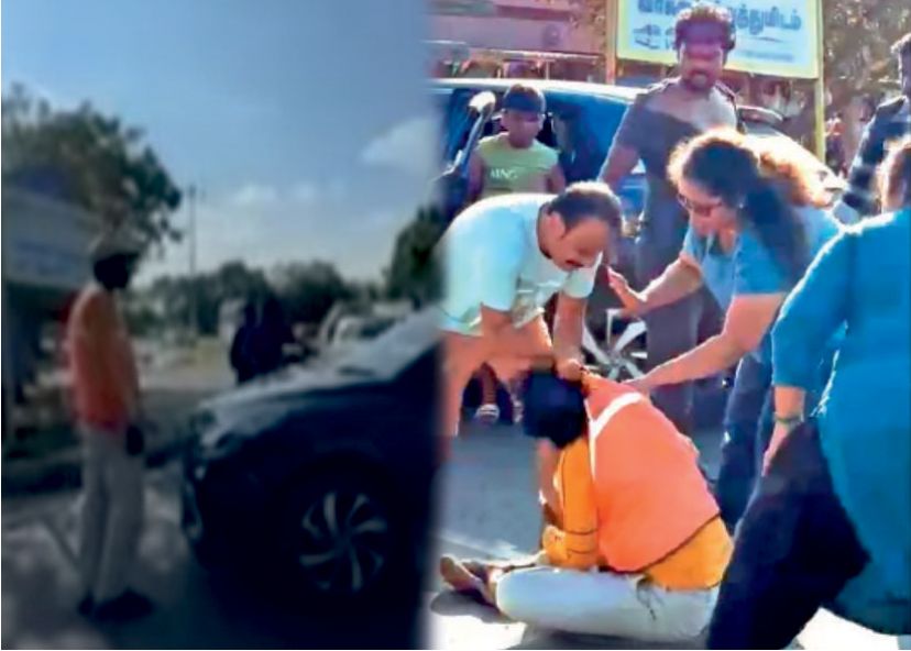 பார்க்கிங் பிரச்சனையில் ருத்ரதாண்டவம் ஆடிய பெண்..!  கண் இமைக்கும் நேரத்தில் தப்பி ஓட்டம்..!