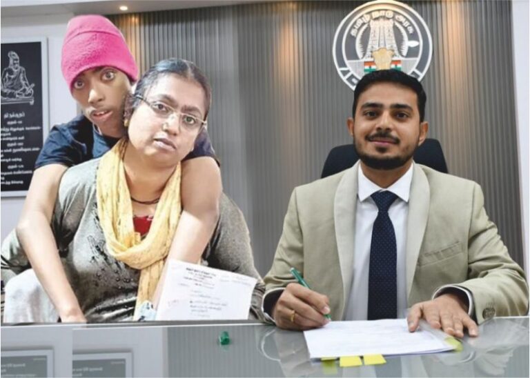 பவன்குமார் க. கிரியப்பனவர் மாற்றுத்திறனாளி மகனை சுமந்து வந்து பட்டா கேட்ட பெண்.!!