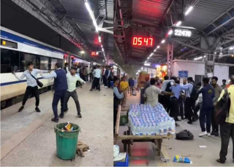 Fight between Vande Bharat train staff!! Passengers running in panic!!