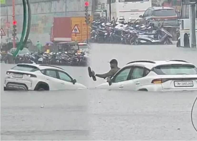 டிட்வா புயல் மெல்ல மெல்ல மூழ்கிய காரில் இருந்து உயிரை பணயம் வைத்து வெளியே வந்த நபர்!!