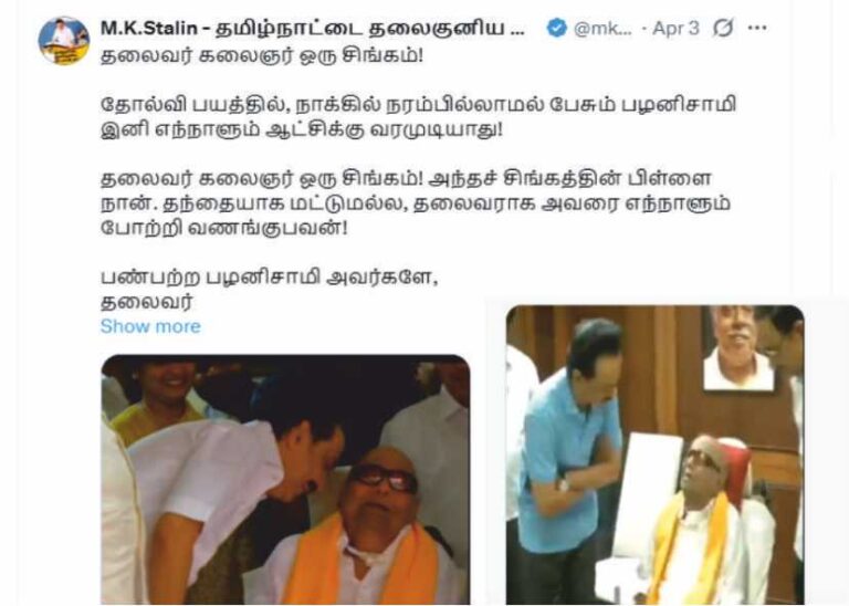 மு.க. ஸ்டாலின் தலைவர் கலைஞர் ஒரு சிங்கம்! எங்களைப் பற்றிப் பேசும் தகுதி உனக்கில்லை!