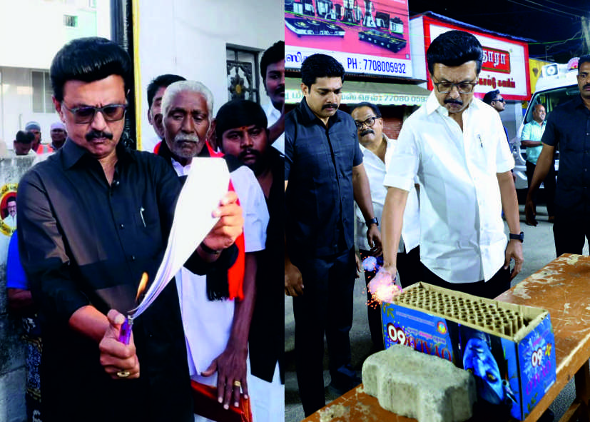 மு.க. ஸ்டாலின் நாமக்கலில் கறுப்பு சட்டையில் தீ!! திண்டுக்கல்லில் வெள்ளைச் சட்டையில் வெடி!!