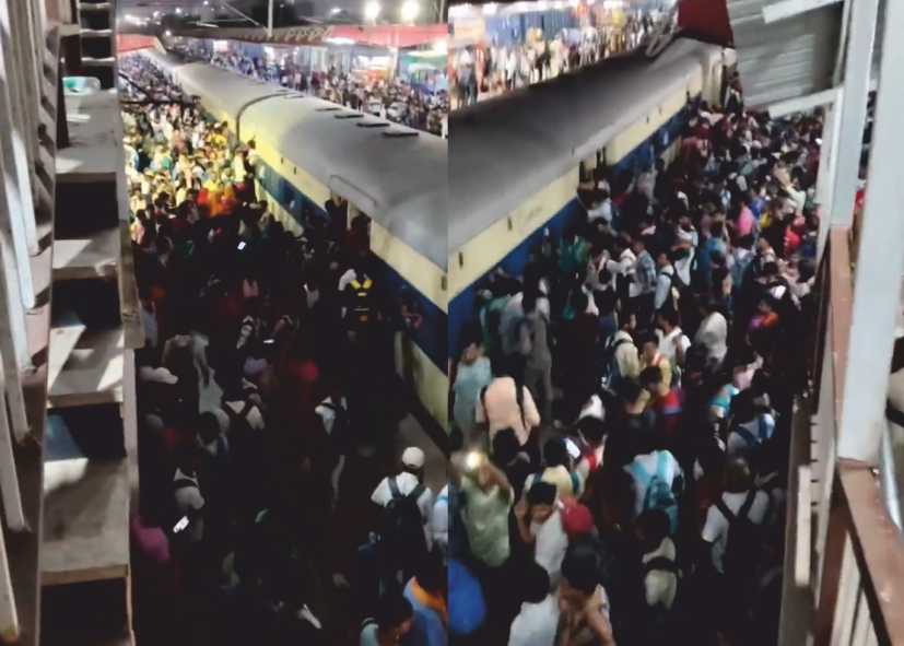Students stage a rail blockade at Pataliputra railway station in Bihar
